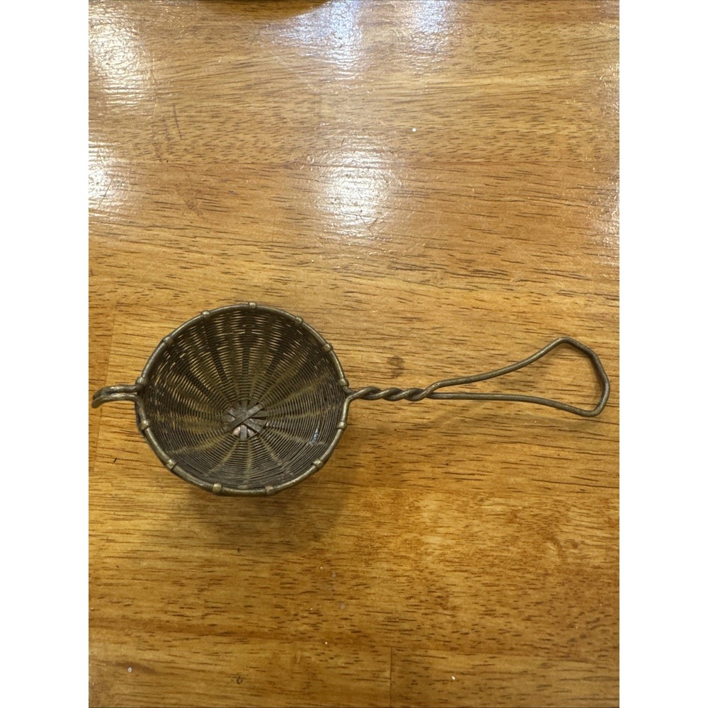 Vtg German Woven Brass Tone Metal Wire Tea Strainer Spoon 5.75"